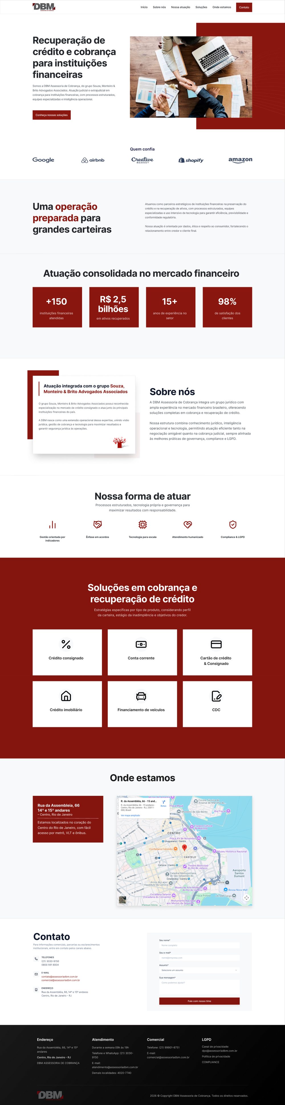 Site institucional da DBM Assessoria de Cobrança